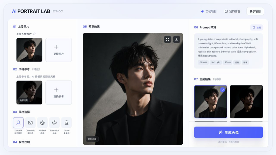 AI 头像创作应用界面预览